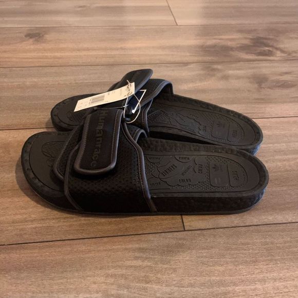 Adidas Pharrell Williams Human Race Logo Triple Black Slide Mens 10 - Picture 5 of 7
